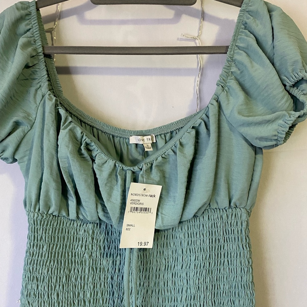 Love Tree Teal Puff Sleeve Blouse